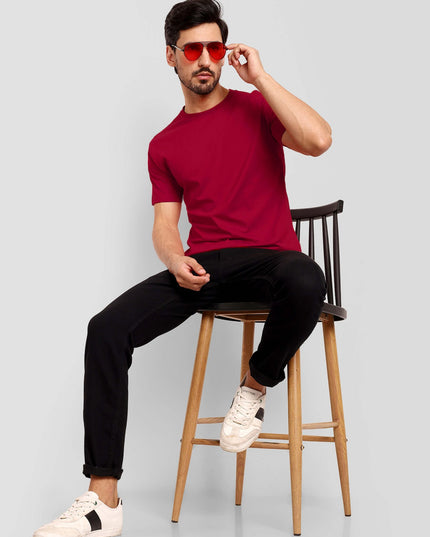Men's Regular Solid T-Shirt - Red