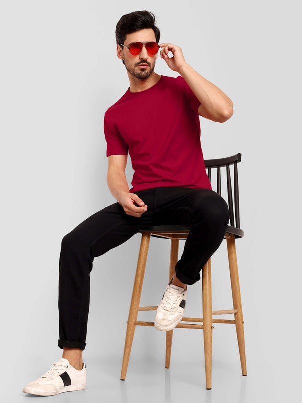 Men's Regular Solid T-Shirt - Red