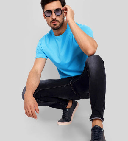 Unisex Regular Solid T-Shirt - Sky Blue