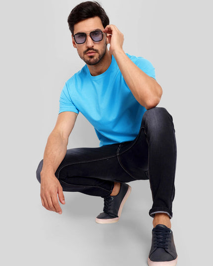 Unisex Regular Solid T-Shirt - Sky Blue