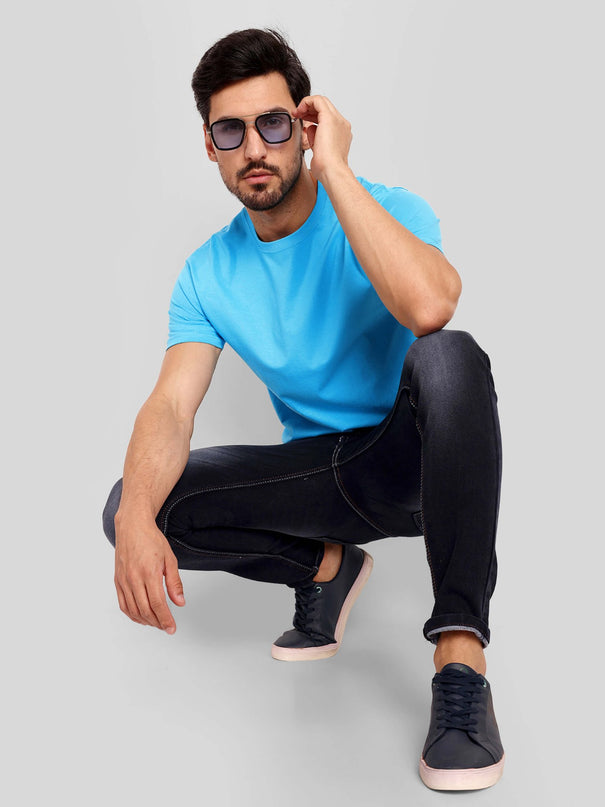 Unisex Regular Solid T-Shirt - Sky Blue