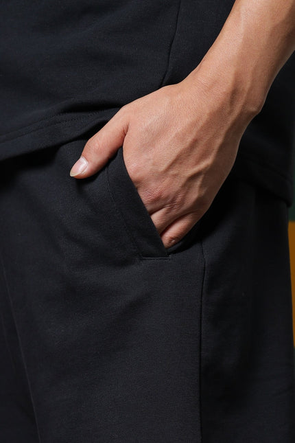 Men's Relaxed Fit Cotton T-Shirt & Shorts Co-Ords Set - Black