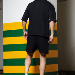 Men's Relaxed Fit Cotton T-Shirt & Shorts Co-Ords Set - Black