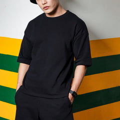 Men's Relaxed Fit Cotton T-Shirt & Shorts Co-Ords Set - Black
