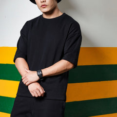 Men's Relaxed Fit Cotton T-Shirt & Shorts Co-Ords Set - Black