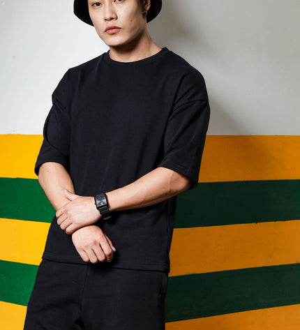 Men's Relaxed Fit Cotton T-Shirt & Shorts Co-Ords Set - Black