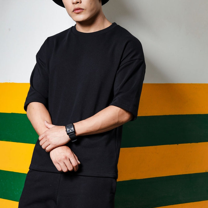 Men's Relaxed Fit Cotton T-Shirt & Shorts Co-Ords Set - Black