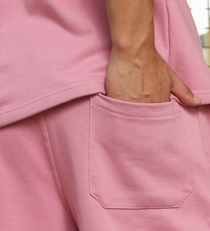 Men's Relaxed Fit Cotton T-Shirt & Shorts Co-Ords Set - Light Pink