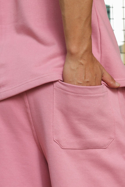 Men's Relaxed Fit Cotton T-Shirt & Shorts Co-Ords Set - Light Pink