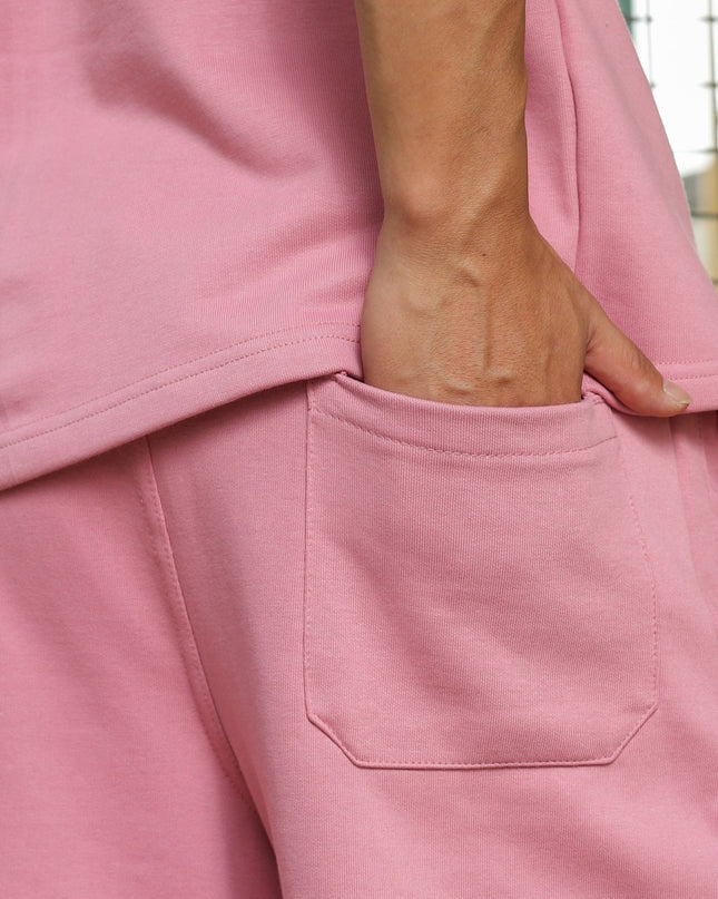 Men's Relaxed Fit Cotton T-Shirt & Shorts Co-Ords Set - Light Pink