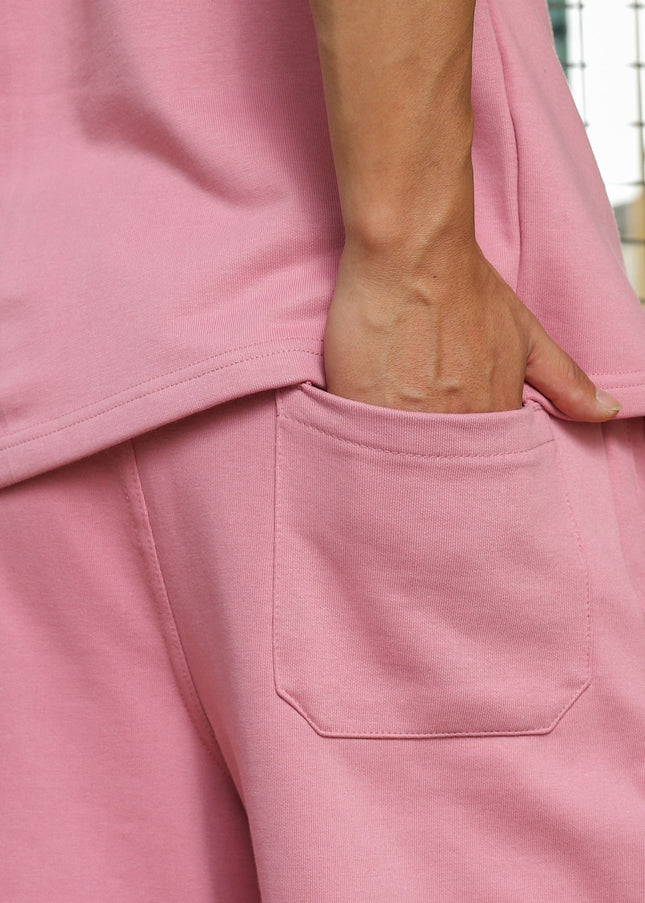 Men's Relaxed Fit Cotton T-Shirt & Shorts Co-Ords Set - Light Pink