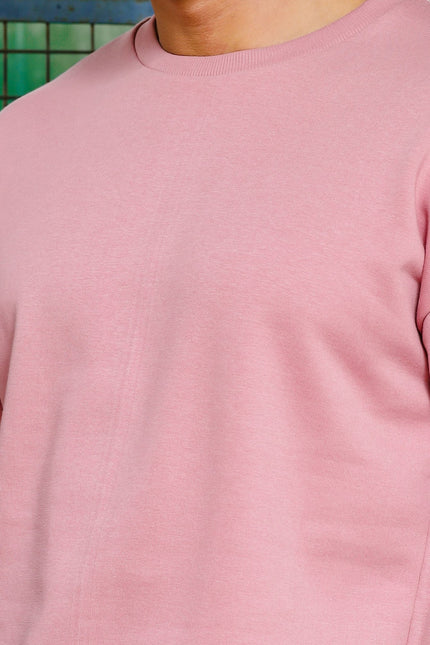 Men's Relaxed Fit Cotton T-Shirt & Shorts Co-Ords Set - Light Pink