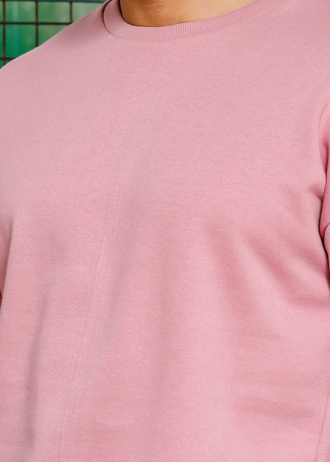 Men's Relaxed Fit Cotton T-Shirt & Shorts Co-Ords Set - Light Pink