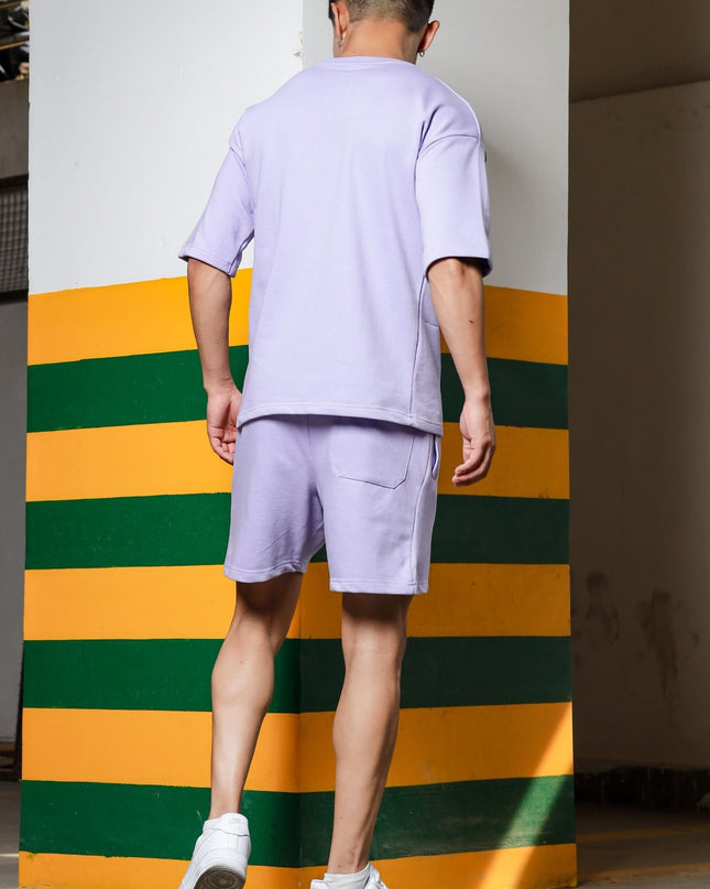 Men's Relaxed Fit Cotton T-Shirt & Shorts Co-Ords Set - Lavender