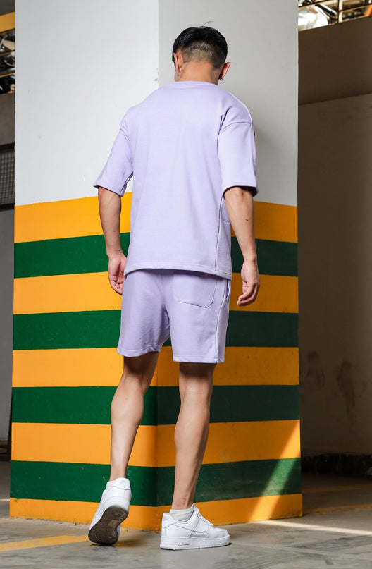 Men's Relaxed Fit Cotton T-Shirt & Shorts Co-Ords Set - Lavender
