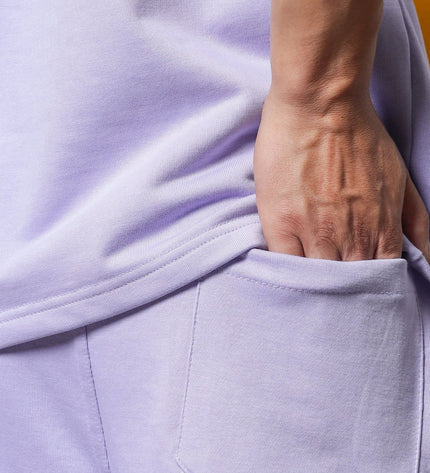 Men's Relaxed Fit Cotton T-Shirt & Shorts Co-Ords Set - Lavender