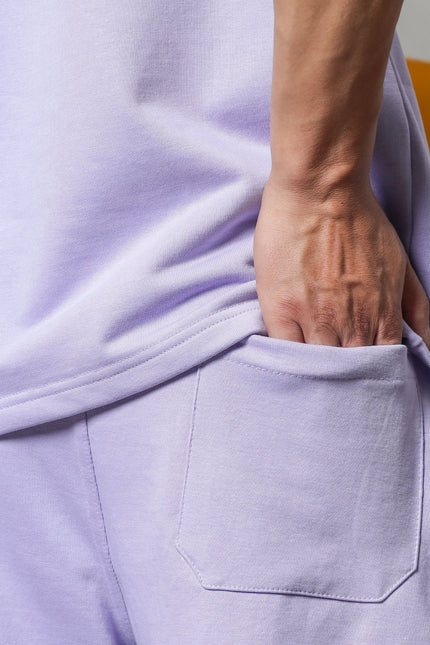 Men's Relaxed Fit Cotton T-Shirt & Shorts Co-Ords Set - Lavender