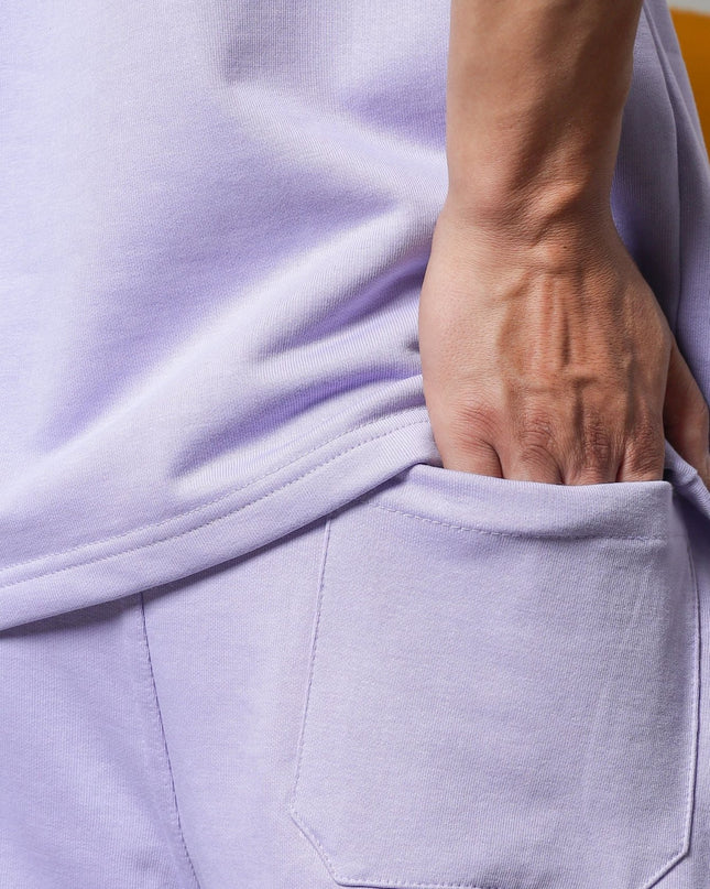 Men's Relaxed Fit Cotton T-Shirt & Shorts Co-Ords Set - Lavender