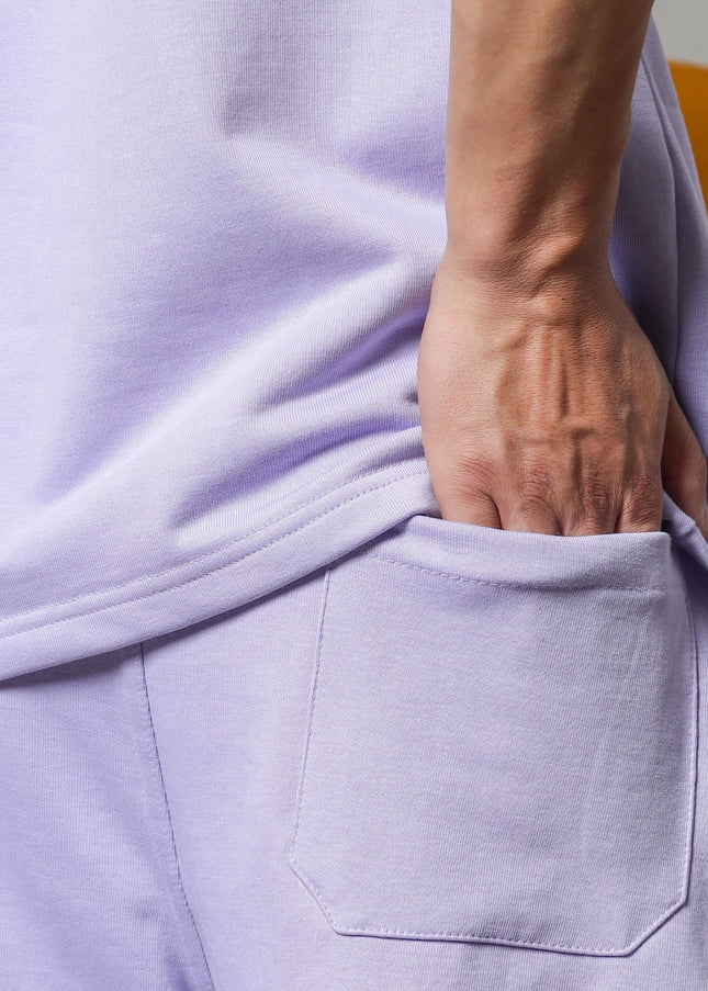Men's Relaxed Fit Cotton T-Shirt & Shorts Co-Ords Set - Lavender