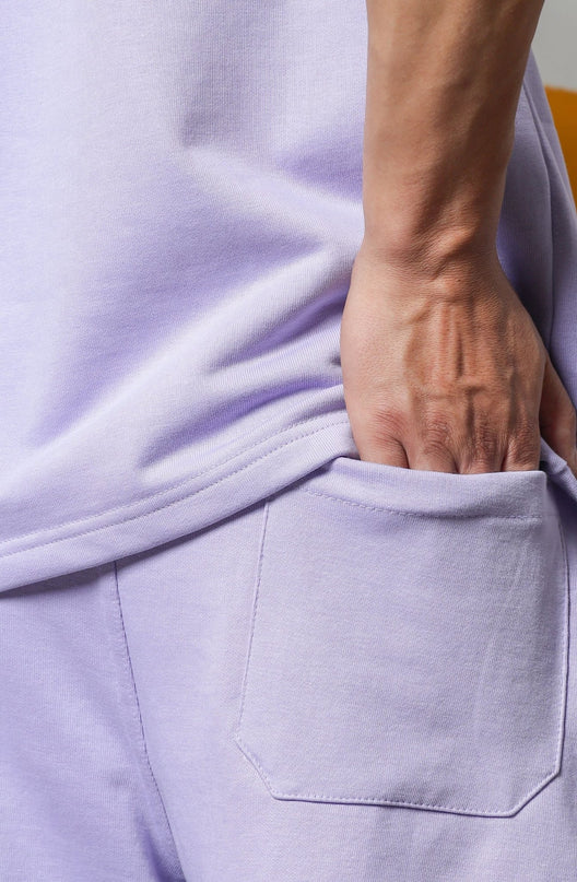 Men's Relaxed Fit Cotton T-Shirt & Shorts Co-Ords Set - Lavender