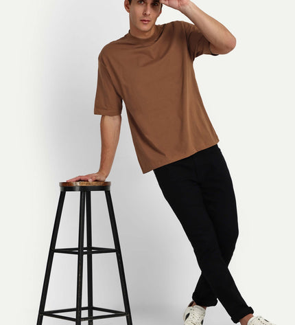 Unisex Oversize Solid T-Shirt - Light Brown